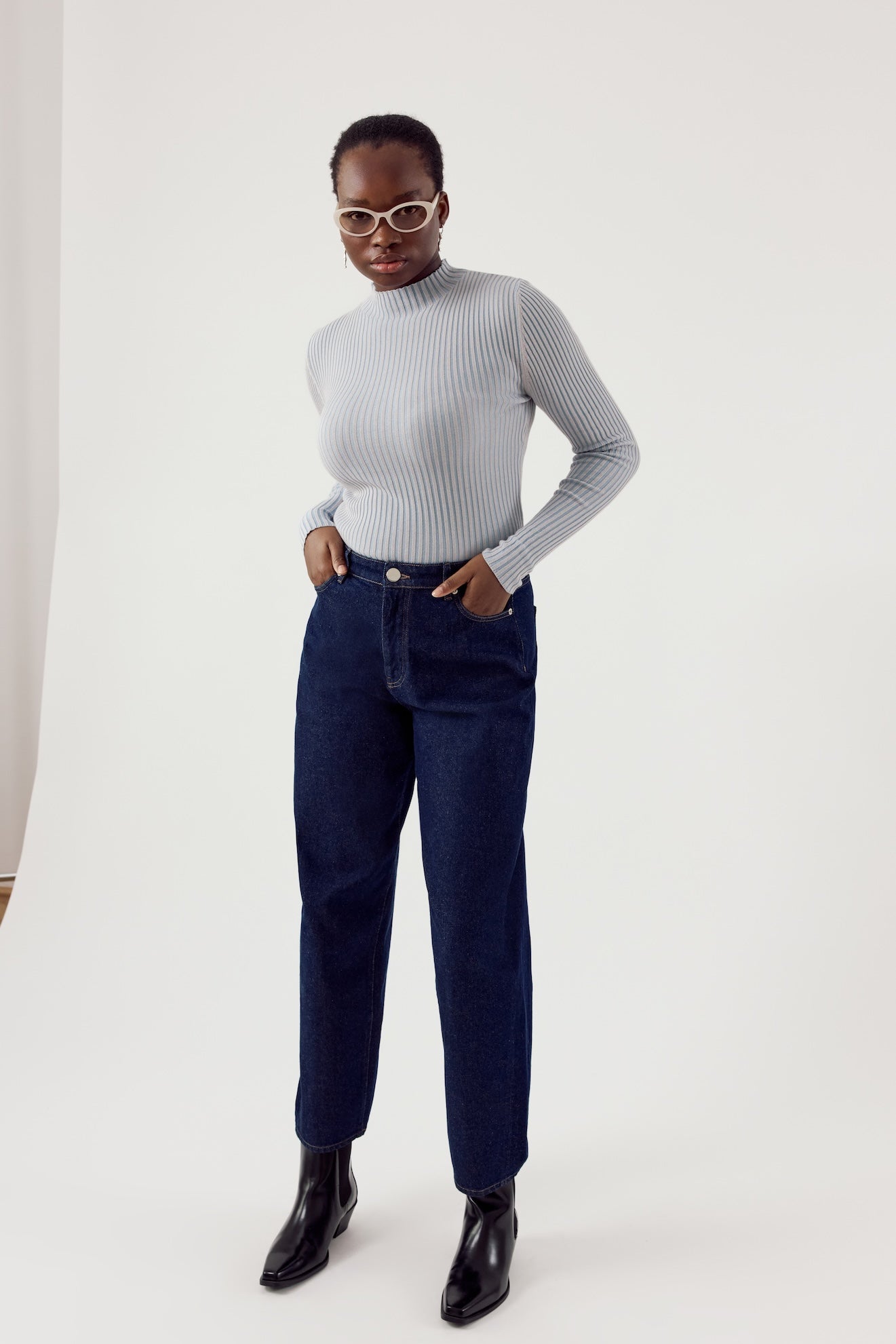 Barrel Leg High Waist Jeans Dark Blue