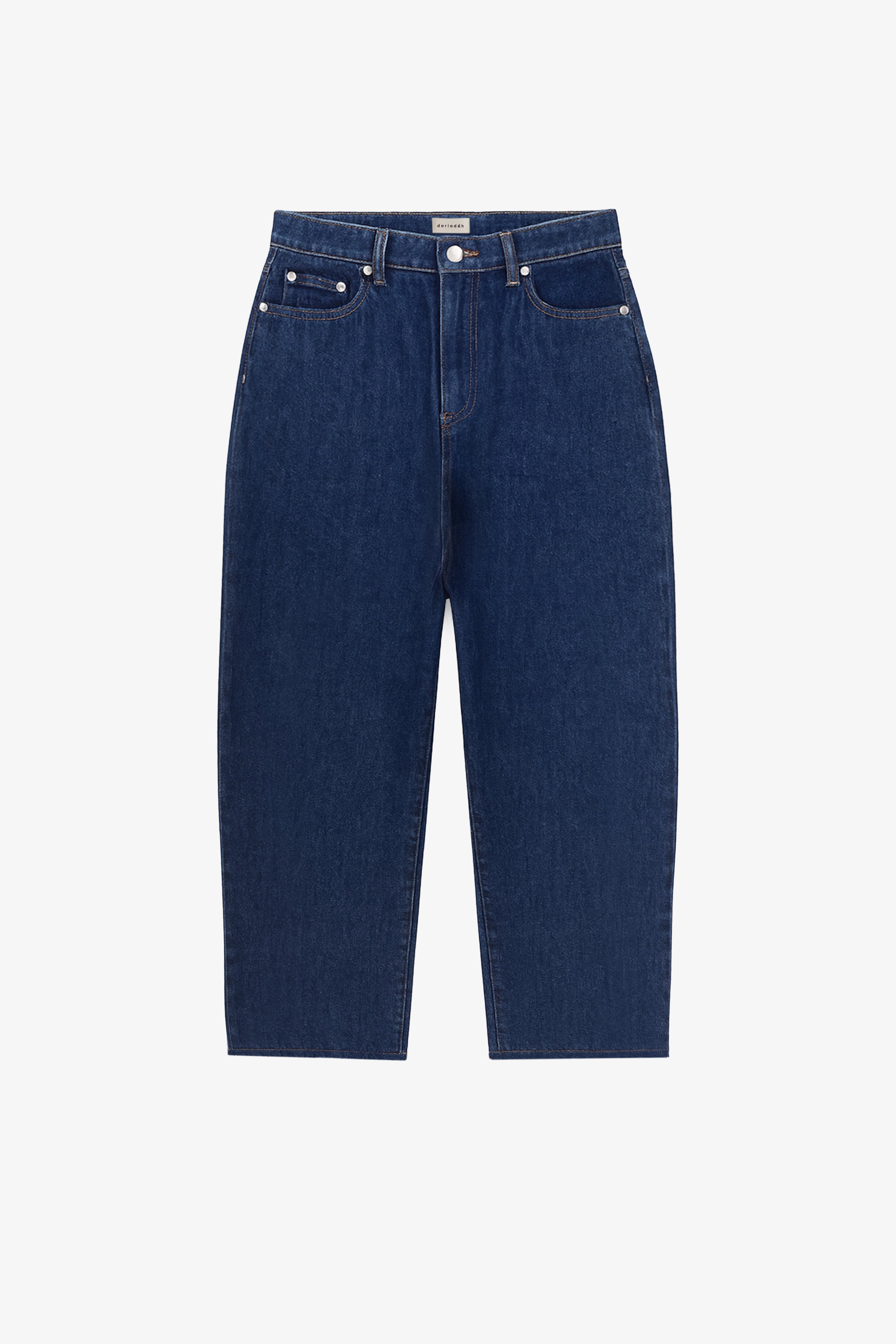 Barrel Leg High Waist Jeans Dark Blue